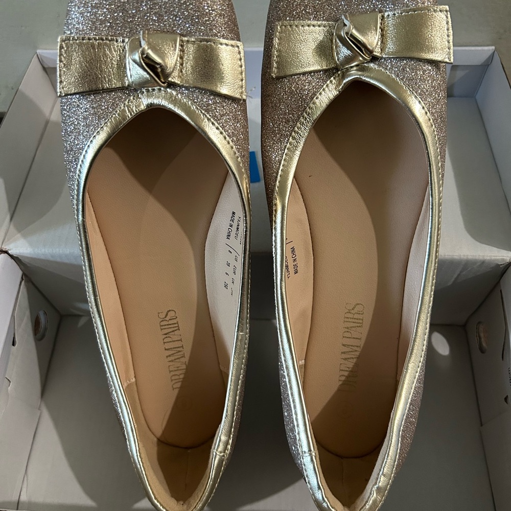 Dream Pairs Gold Sparkle Bow Loafers